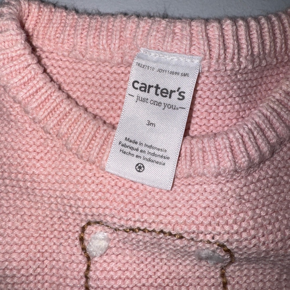 Carter's Sweater and Bodysuit Dress Set Baby Girls 3M Pink Coral Bear Kitty - Picture 5 of 11